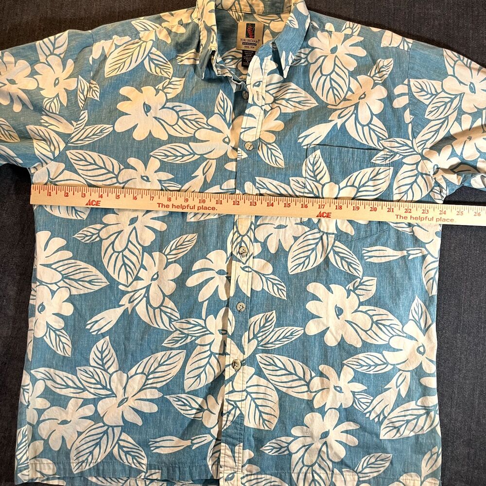 VTG Tori Richard Shirt Mens Large Blue Floral Hawaiian Aloha Made Hawaii Camp - Picture 5 of 12
